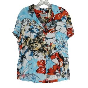 Jams World Shirt Medium Los Flores W624 Aloha Floral Button Front Top Hawaii USA